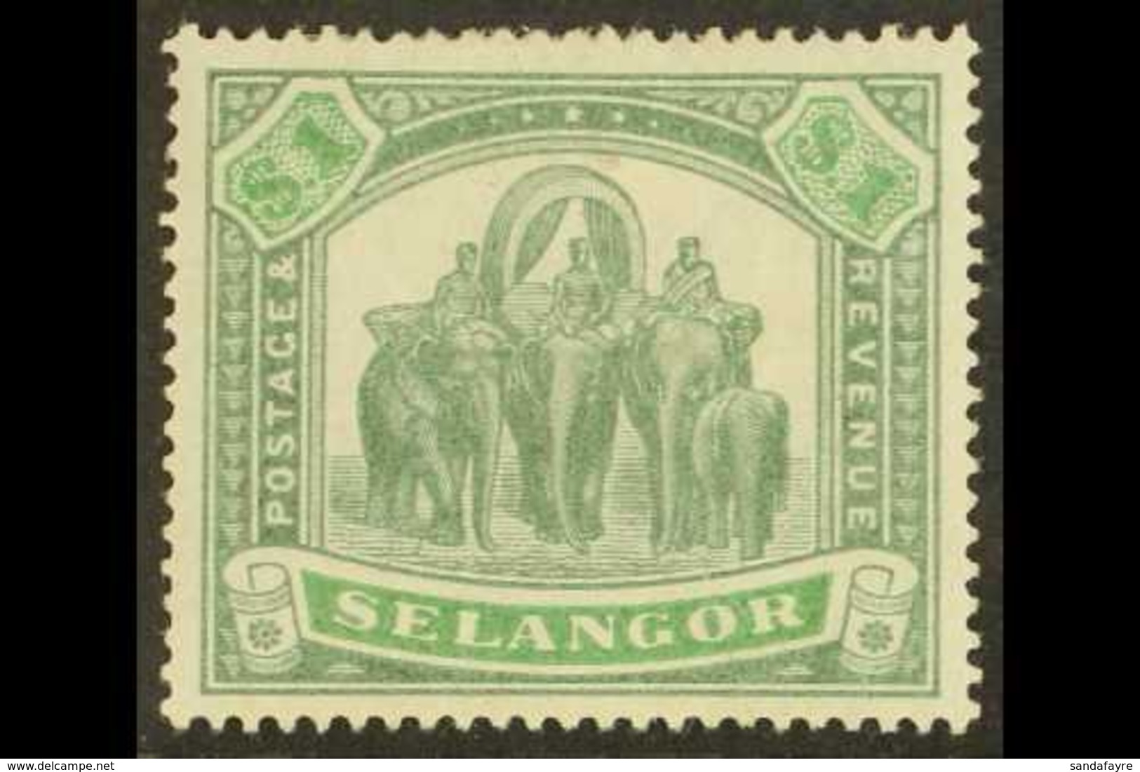 SELANGOR 1895-99 $1 Green And Pale Green Elephant, SG 76, Fine Mint With A Couple Of Small Gum Thins. For More Images, P - Otros & Sin Clasificación