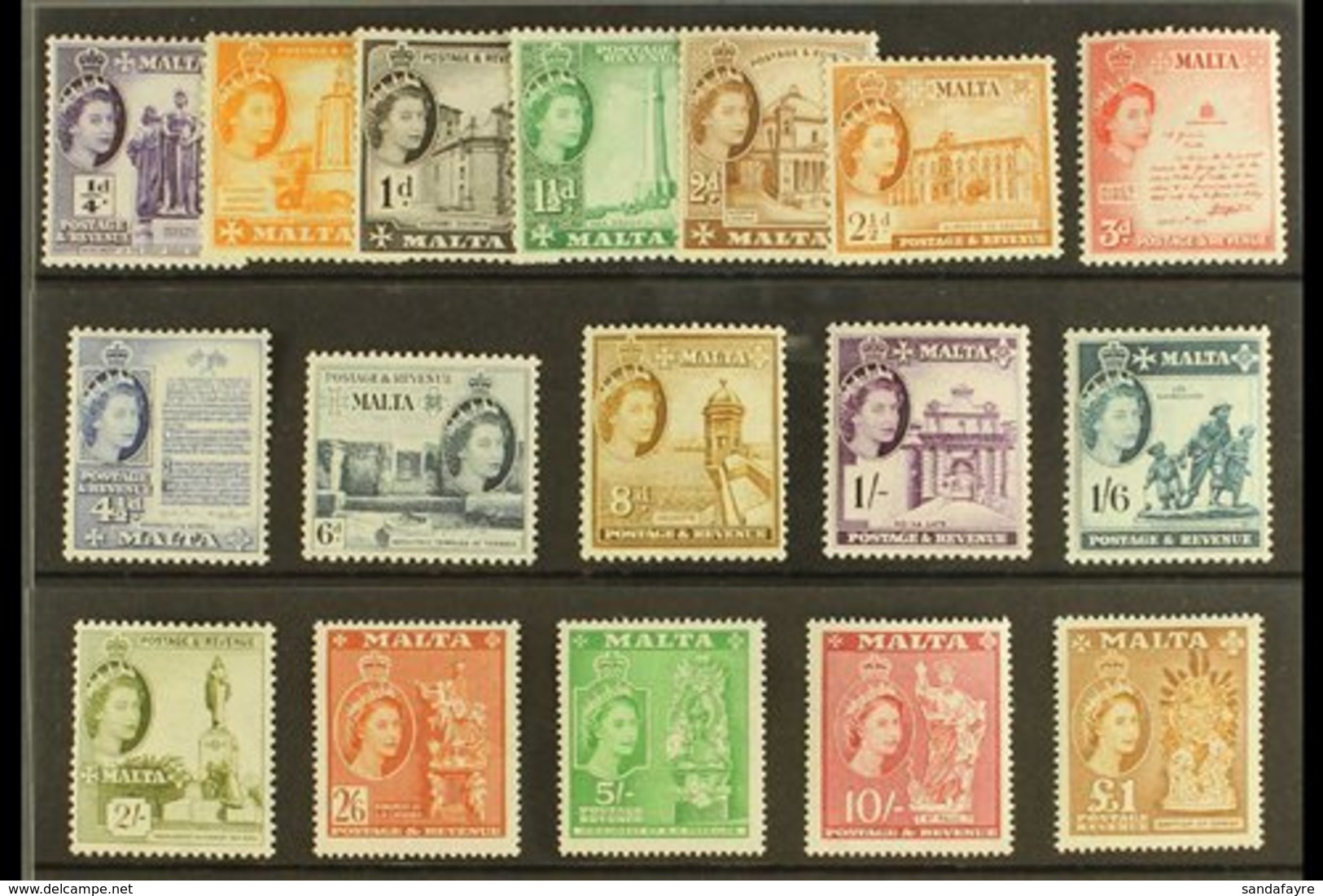 1956-58 Definitives Complete Set, SG 266/82, Never Hinged Mint. (17 Stamps) For More Images, Please Visit Http://www.san - Malta (...-1964)