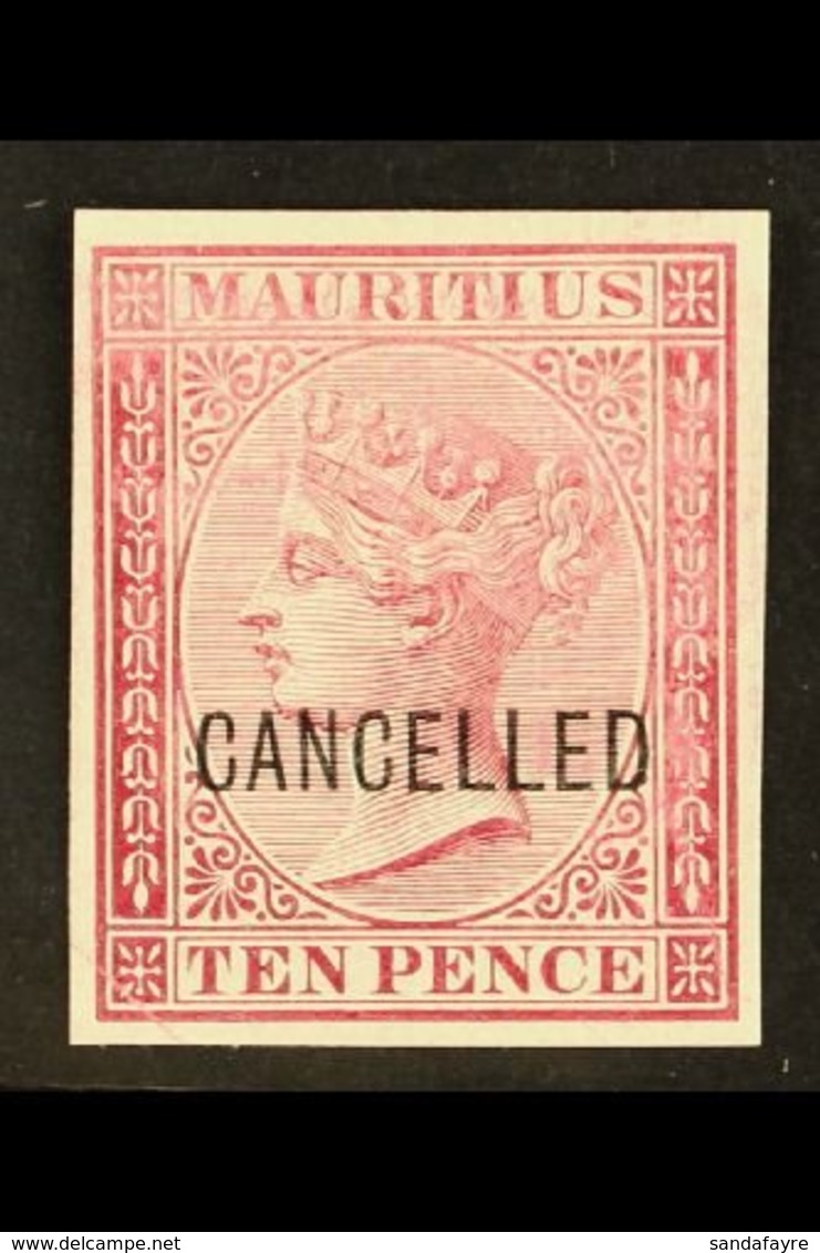 1872 10d Maroon (as SG 67) IMPERF PROOF On Thick Unwatermarked And Ungummed Paper, Overprinted "CANCELLED", Very Fine Un - Mauritius (...-1967)