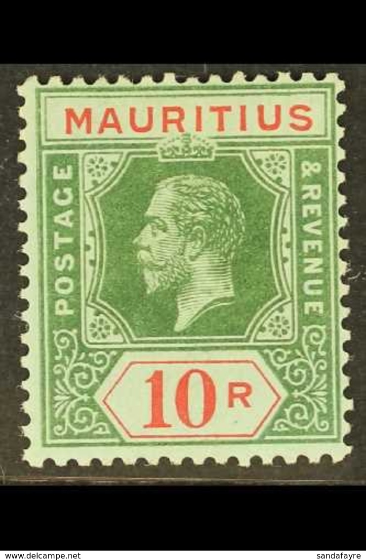 1913 10r Green And Red On Blue Green, On Olive Back, SG 204a, Very Fine Mint. Rare Stamp. For More Images, Please Visit  - Mauritius (...-1967)