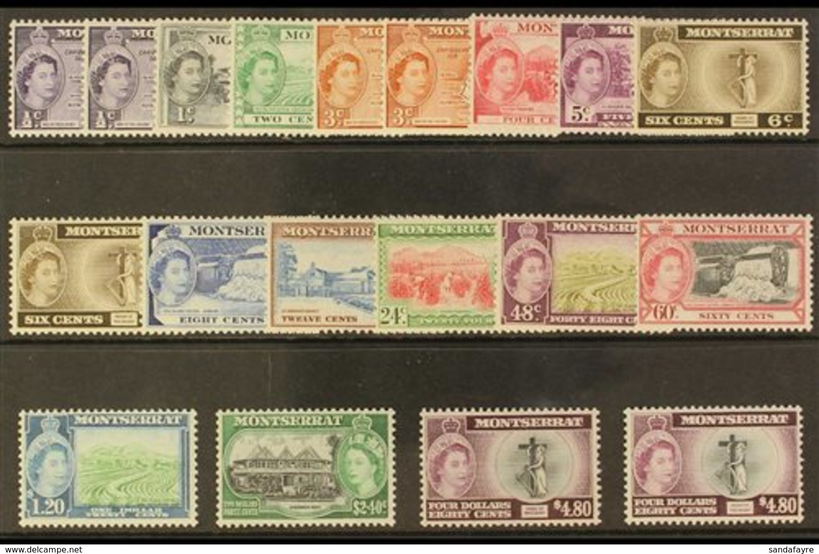 1953-62 Pictorial Definitive Set Plus All Four Type II Additional Printings, SG 136a/49a, Never Hinged Mint (19 Stamps)  - Montserrat