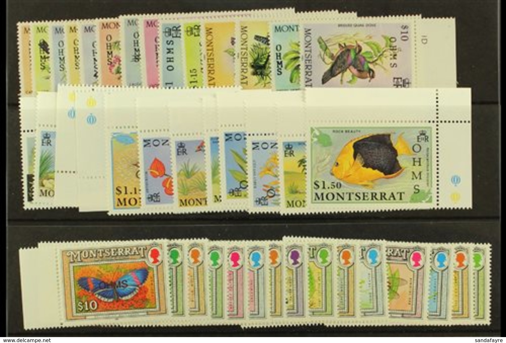 OFFICIALS 1985, 1992 & 1993 "OHMS" Overprints Complete Sets, SG O62/75, O94/105 & O106/20, Never Hinged Mint, Fresh. (41 - Montserrat