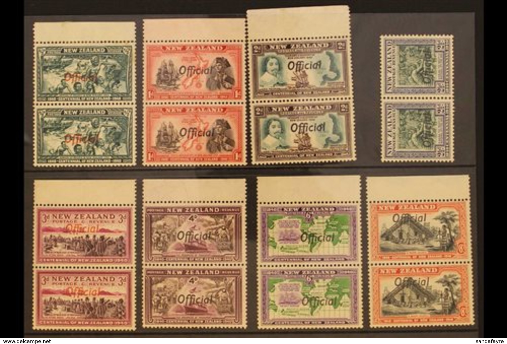 OFFICIALS 1940 Centenary Complete Set Of "FF JOINED" Values In Vertical Pairs With Normals From The Top Of The Sheet, SG - Otros & Sin Clasificación