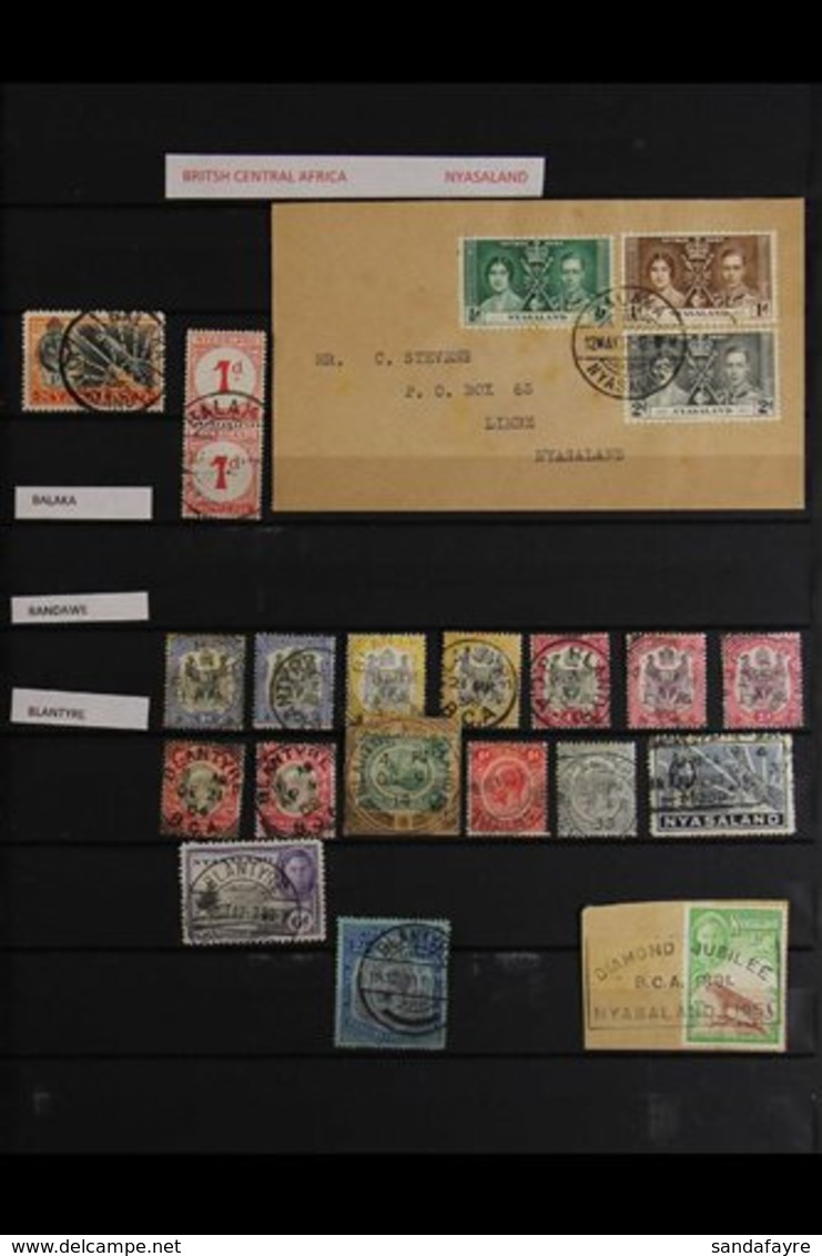 POSTMARKS Range Of Stamps From British Central Africa Issues To Early QEII Nyasaland Issues, Note KGV To 2s With "Blanty - Nyasaland (1907-1953)