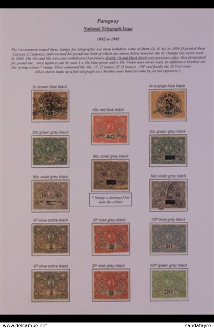 TELEGRAPH STAMPS. An Interesting Specialists Display On A Single Page Includes The 1892 40c, 1P (2), 2P (2), 10P & 20P T - Panamá