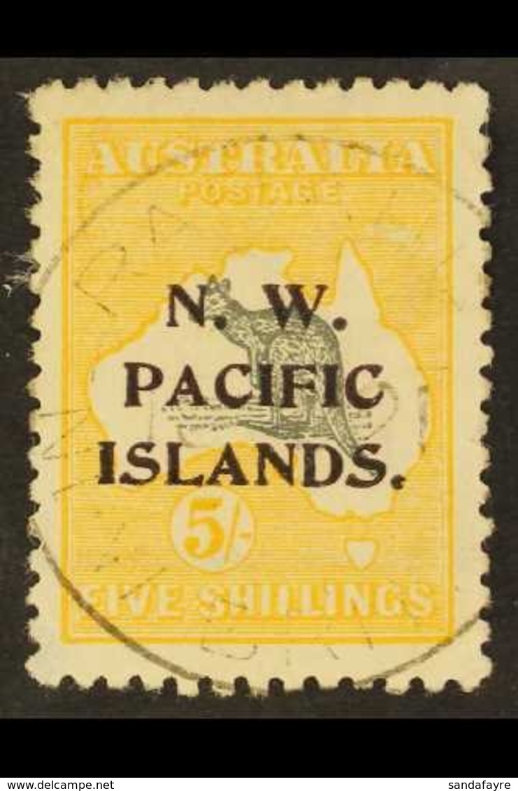 NWPI 1915-16 5s Grey & Yellow Roo Watermark W5 Overprint, SG 92, Very Fine Used With 'socked On The Nose' Rabaul Cds Can - Papua New Guinea