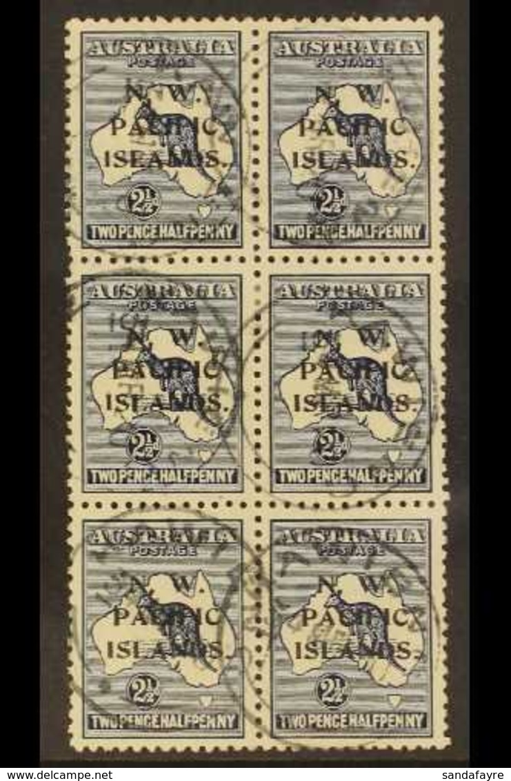NWPI 1918-22 2½d Indigo Roo Overprint, SG 107, Very Fine Cds Used BLOCK Of 6 Cancelled By "Kawieng" Cds's, Fresh & Scarc - Papúa Nueva Guinea