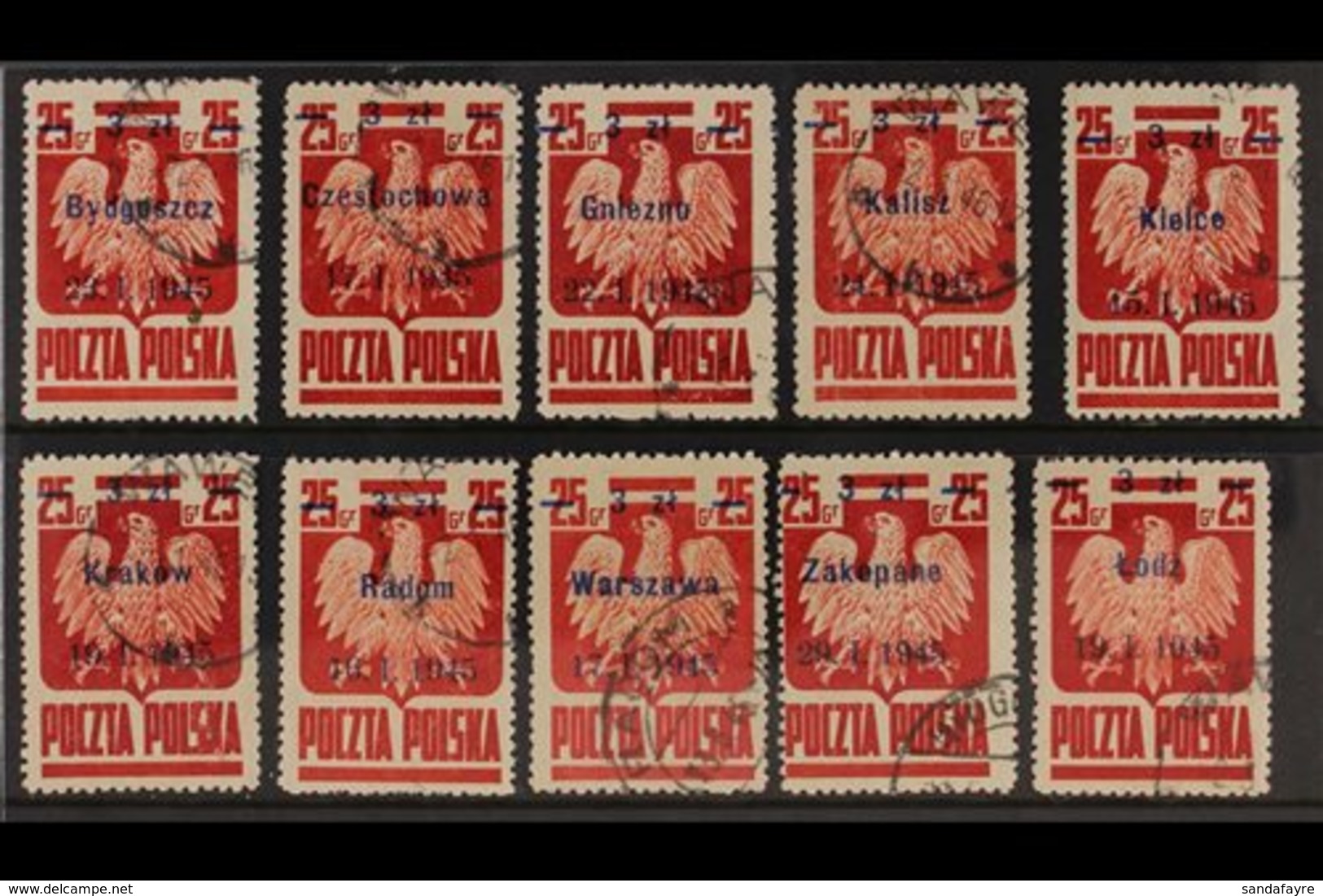 1945 Town Liberation Overprints Complete Set (Michel 390 I/X, SG 508/17), Fine Cds Used, Fresh. (10 Stamps) For More Ima - Otros & Sin Clasificación