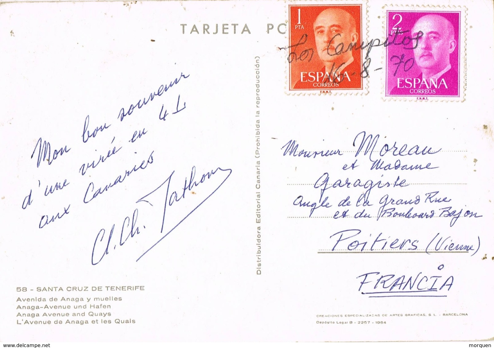 33600. Postal LOS CAMPITOS (Tenerife) Canarias 1970. Carteria Manuscrita - Cartas & Documentos