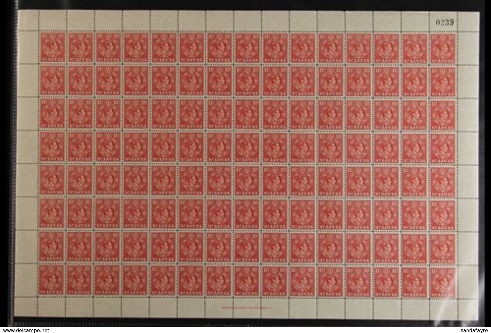 1938-48 1½d Scarlet Perf 12½, SG 130a, Very Fine Never Hinged Mint COMPLETE SHEET Of 120, Very Fresh. (120 Stamps) For M - St.Lucia (...-1978)
