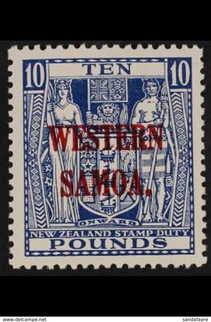 1935-42 £10 Deep Blue Ovpt'd Postal Fiscal Stamp Wmk Single, Barefoot 25 A (see Note After SG 194d), Never Hinged Mint,  - Samoa