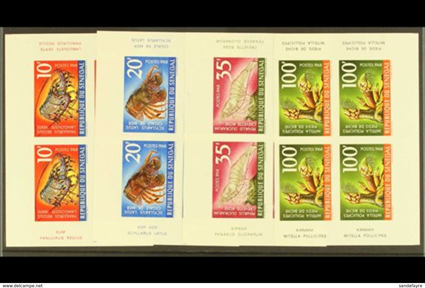 1968 SHELLFISH Set (Yvert 305/08, Mi 374/77) IMPERF BLOCKS OF FOUR, Superb Never Hinged Mint. (4 Blocks = 16 Imperfs) Fo - Other & Unclassified