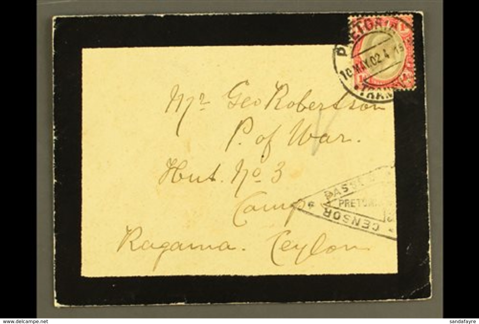 BOER WAR 1902 (10 May) Mourning Envelope Addressed To Prisoner Of War At Ragama Camp, Ceylon, Bearing Transvaal 1d KEVII - Sin Clasificación