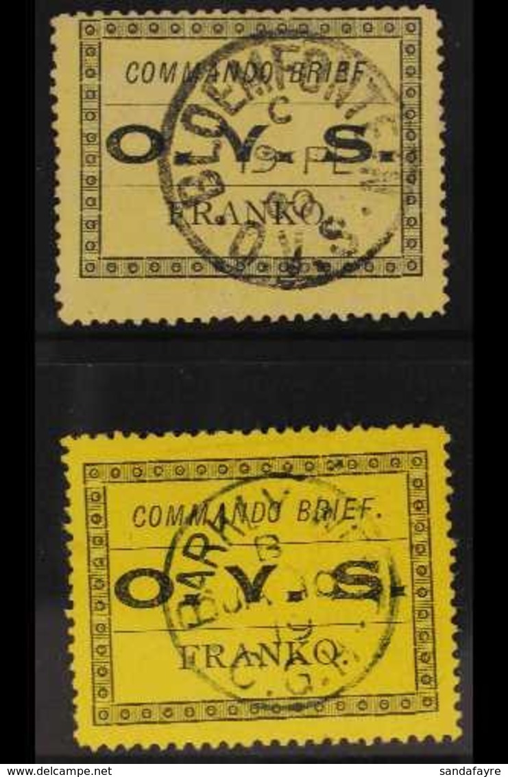 ORANGE FREE STATE MILITARY FRANK 1899 ( - ) Black / Bistre-yellow, SG M1, Two Used Examples, One Cancelled Bloemfontein  - Ohne Zuordnung