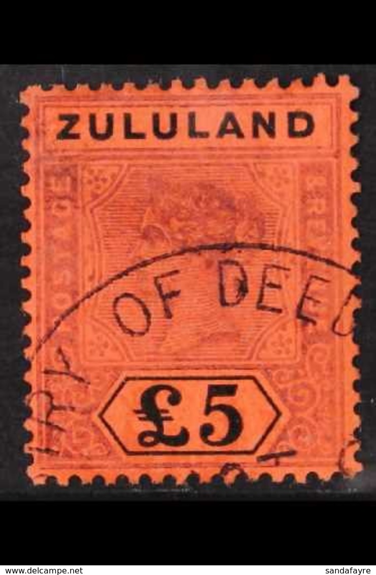 ZULULAND 1894 £5 Purple And Black On Red, SG 29, Superb Used With Neat Fiscal Cancel. For More Images, Please Visit Http - Zonder Classificatie