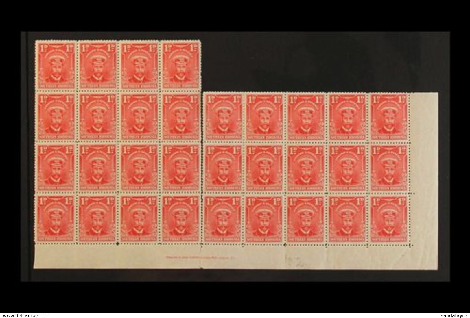 1924 KGV "Admiral" 1d Bright Rose, SG 2, Never Hinged Mint Marginal BLOCK OF SIXTEEN And Corner BLOCK OF FIFTEEN (two Ha - Southern Rhodesia (...-1964)