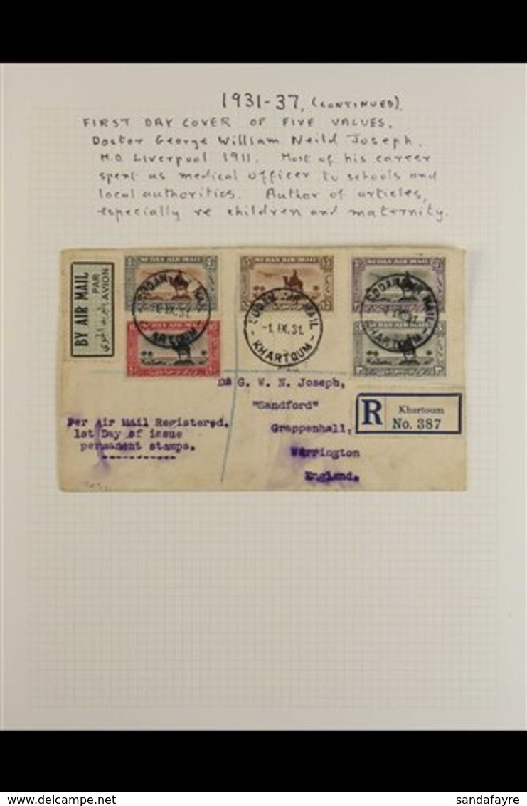 1931-7 FIRST DAY COVERS - Group Of Three With Registered Airmail Cover Franked 10m 15m, 3pi, 3½pi & 4½pi Values & Postma - Soedan (...-1951)