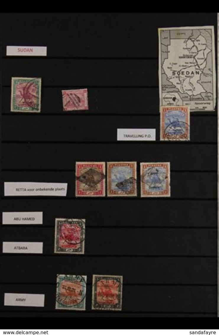 POSTMARKS Range Of "Camel Postman" Stamps, Some With Official Ovpts, 19 Different Offices Seen, Includes 2pi Block Of 6  - Soedan (...-1951)