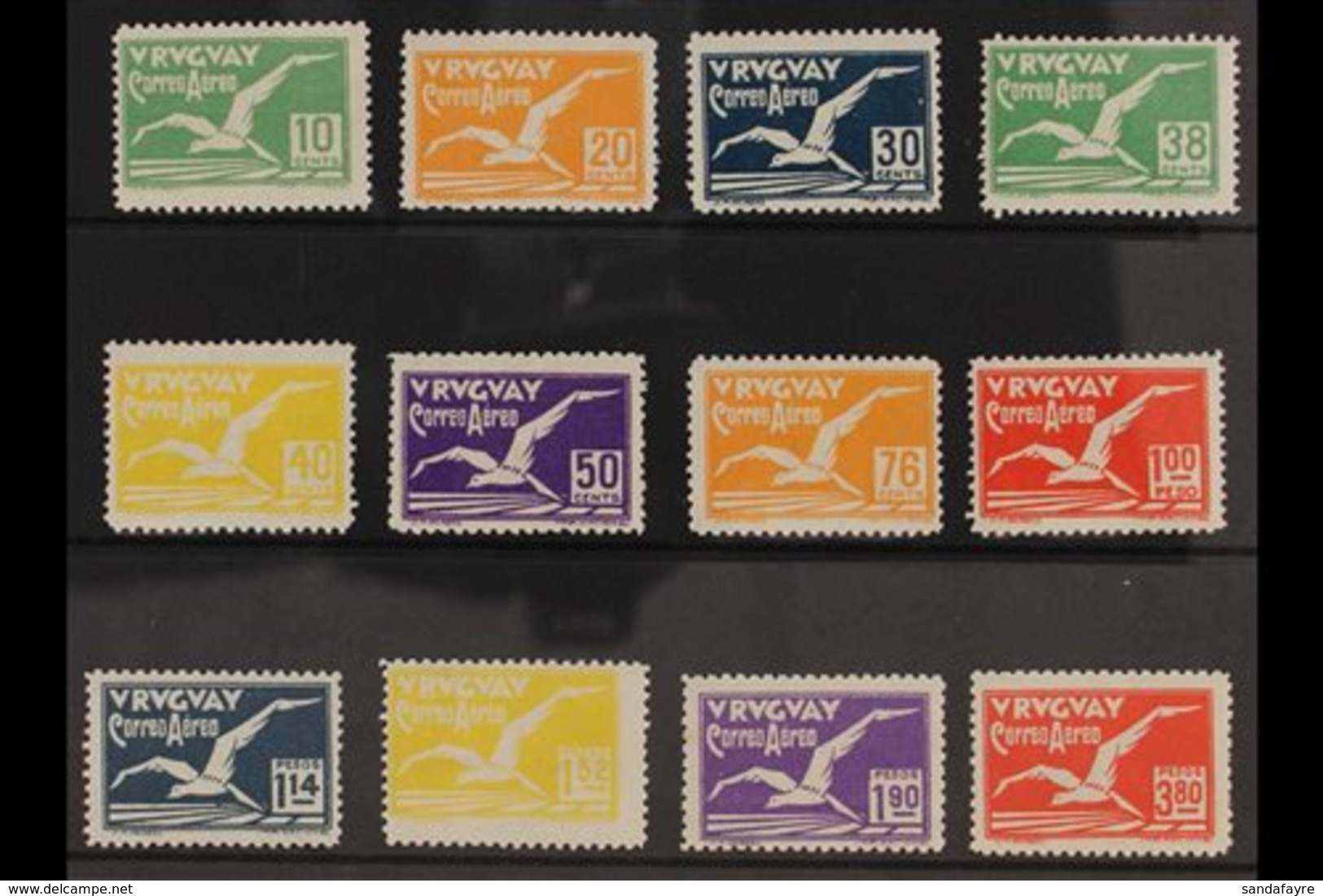 1928 Air Albatross Complete Set (Scott C14/25, SG 569/80), Fine Mint, Fresh & Scarce. (12 Stamps) For More Images, Pleas - Uruguay