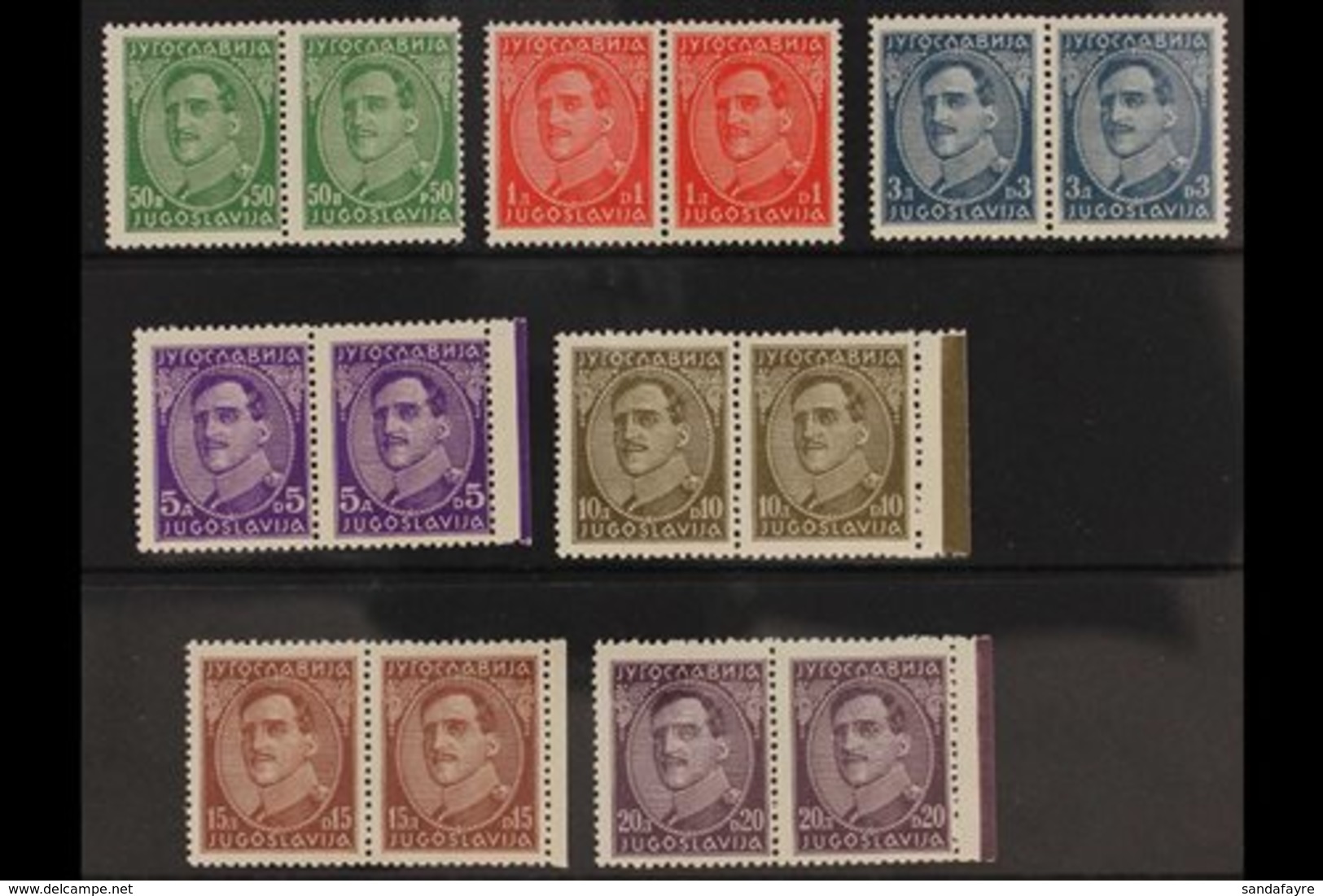 1931 Alexander Defins Selection, 50pa To 20d In Pairs Less 4d, Without Engraver's Name, Between Mi 229 II / 236 IIa, SG  - Other & Unclassified