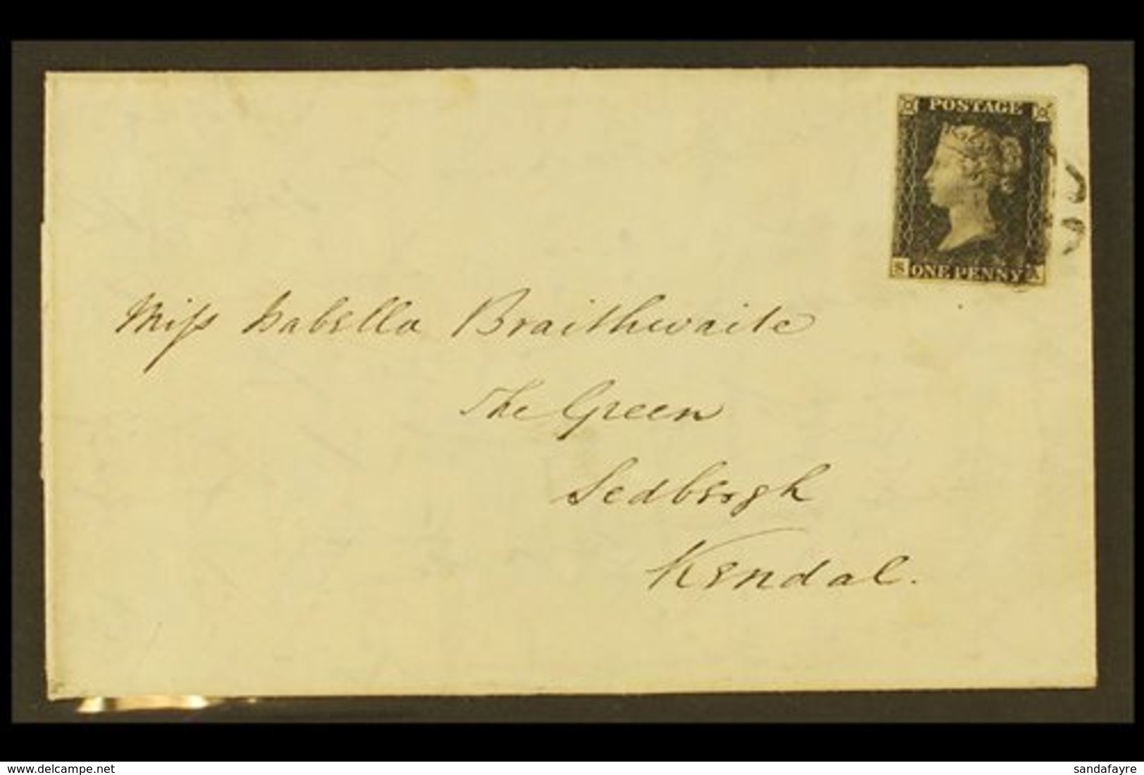 1840 1d Black 'SA' Plate 5 With 4 Neat Margins, Tied Black MC Cancellation Which Leaves The Profile Clear To An 1841 (7  - Sin Clasificación