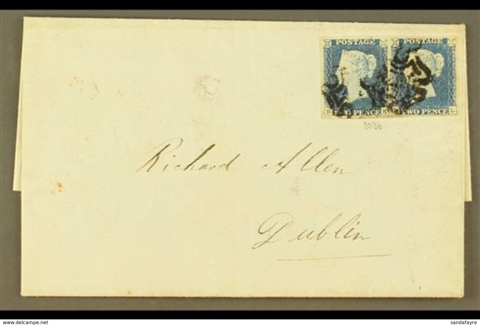 1841 (3 Sept) Letter Sheet From York To Dublin Bearing A PAIR Of 1840 2d Pale Blues 'BK/BL' Plate 1 (SG 6) With 4 Large  - Other & Unclassified