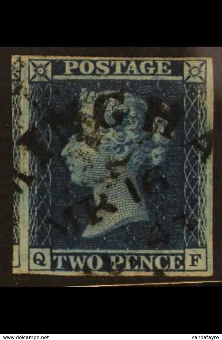 1841 2d Deep Full Blue 'QF' Plate 3 With 4 Margins Showing Portion Of Adjoining The Stamp, Cancelled By "BIRMINGHAM" Cds - Other & Unclassified