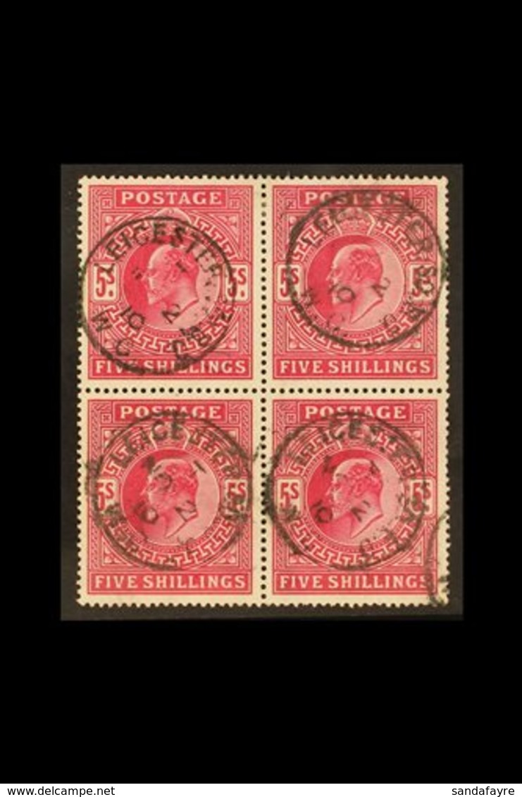 1902-10 5s Deep Bright Carmine De La Rue (SG 264), Fine Used BLOCK OF FOUR Each Stamp Cancelled By Leicester Square Cds. - Non Classificati