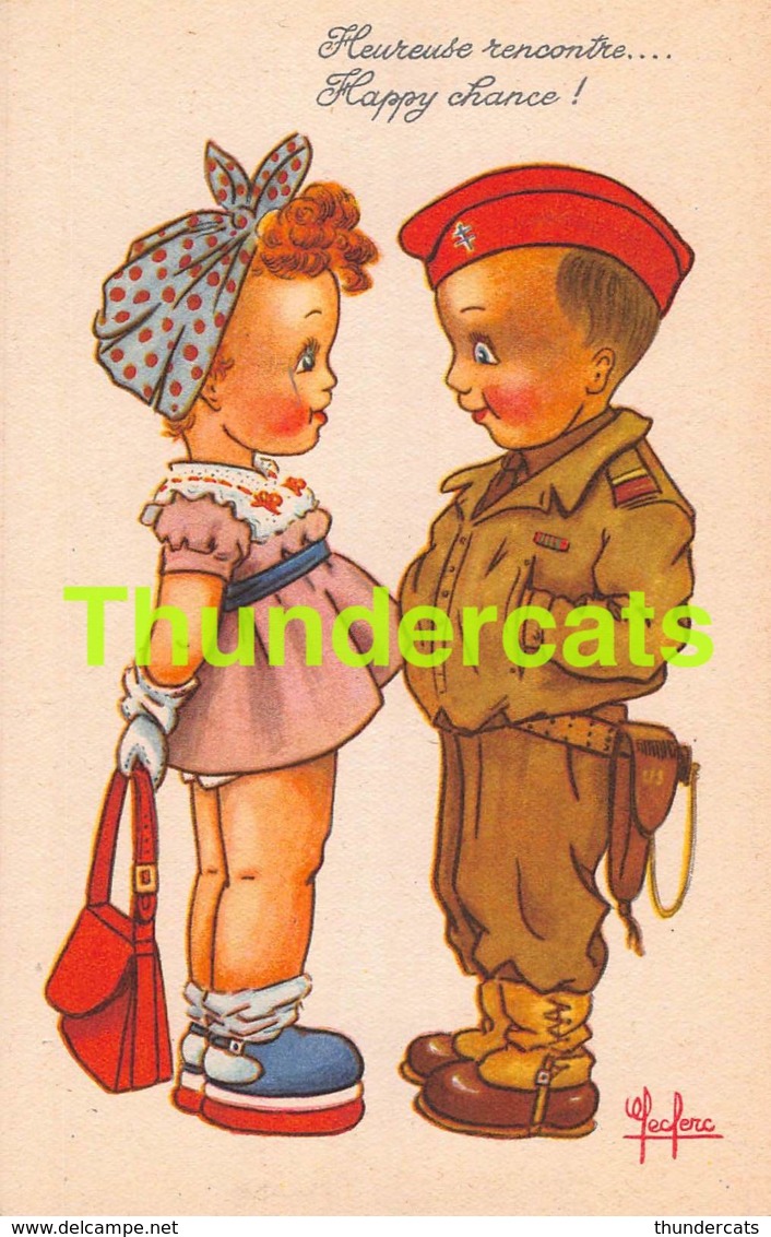 CPA ILLUSTRATEUR LECLERC ENFANT FILLE GARCON SOLDAT MILITAIR ARTIST SIGNED CHILD BOY GIRL SOLDIER LOVE AMOUR - Leclerc