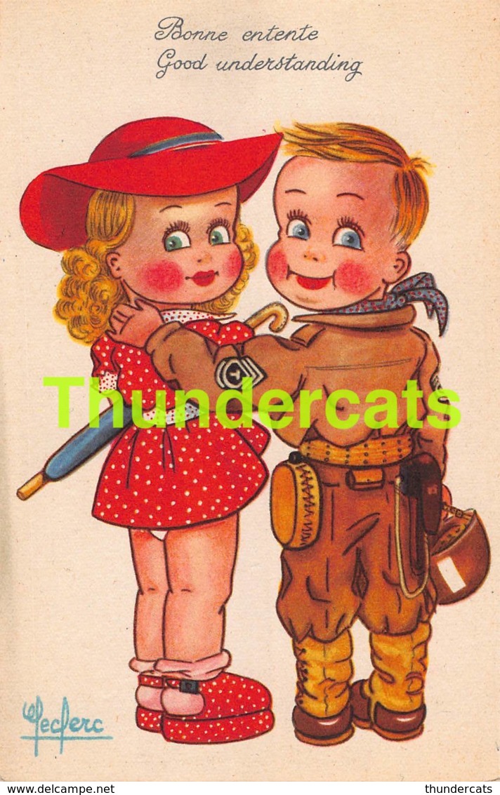 CPA ILLUSTRATEUR LECLERC ENFANT FILLE GARCON SOLDAT MILITAIR ARTIST SIGNED CHILD BOY GIRL SOLDIER LOVE AMOUR - Leclerc