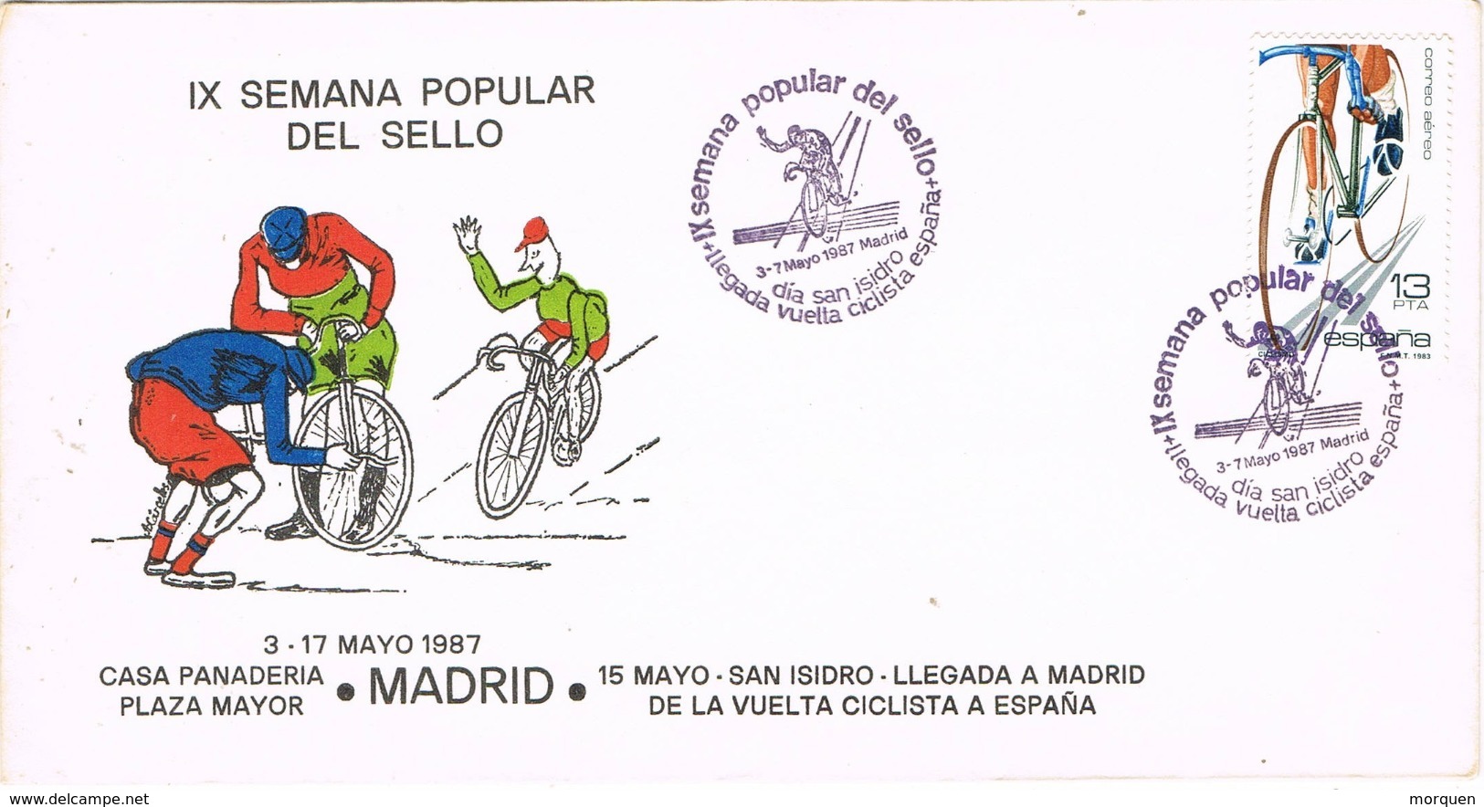 33606. Carta MADRID 1987, Semana Del Sello, Dia De San ISIDRO. Ciclismo, Vuelta Ciclista España - Cartas & Documentos