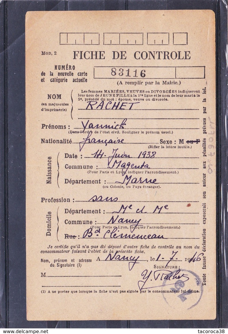 Cad : NANCY - Ravitaillement Général Avec Vignette N° 15A - Guerre 1939/1945 - A Voir : 2 Scans - Covers & Documents