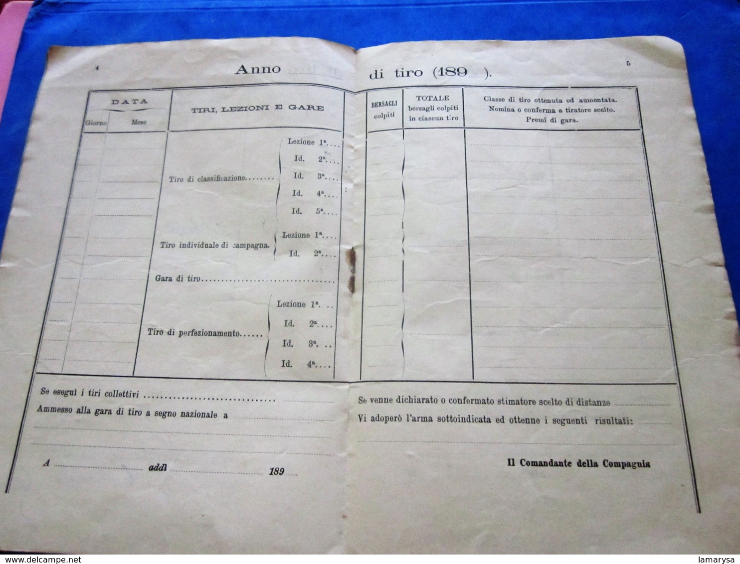 1897-24é REGGIMENTO FANTERIA 4é COMPAGNIA LIBRETTO DI TIRO FUCILE 7641-Militaria Document Militaire Ghiso Lorenzo ITALIE