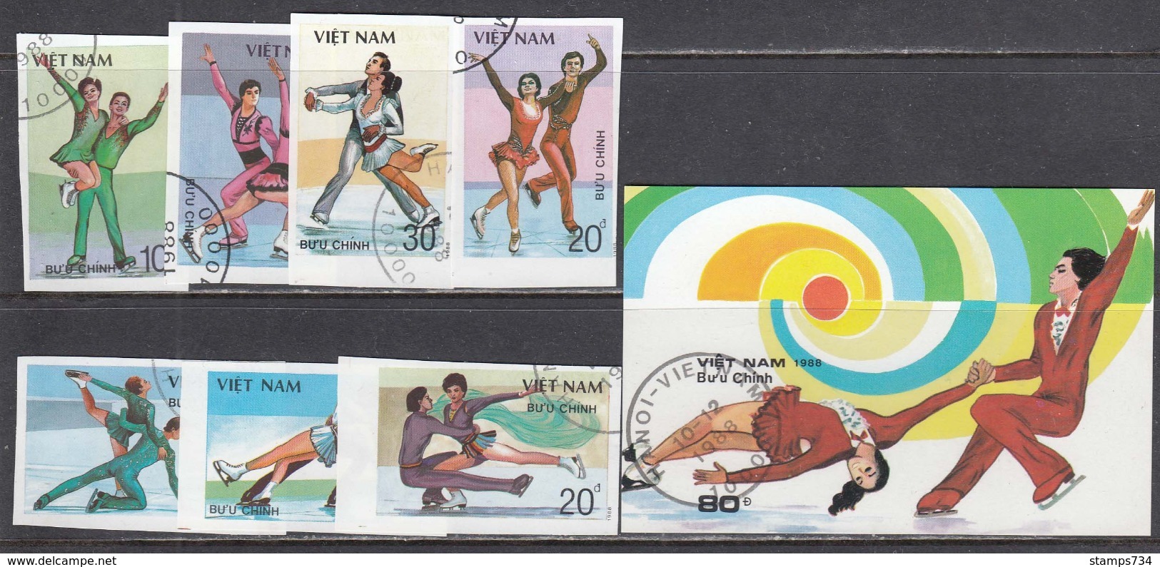 Vietnam 1989 - Patinage Artistique, 7 V.+BF, Non Dent., Obliteres - Vietnam