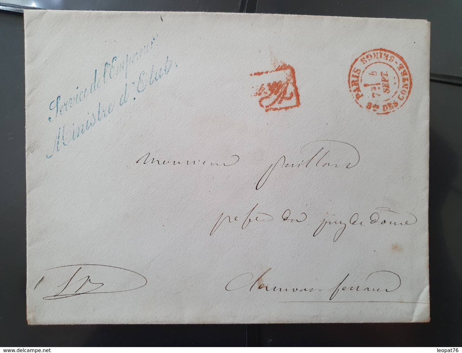 France - Enveloppe Avec Griffe " Service De L 'Empereur Ministre D'Etat "  De Paris - Réf AT 13 - 1849-1876: Periodo Classico