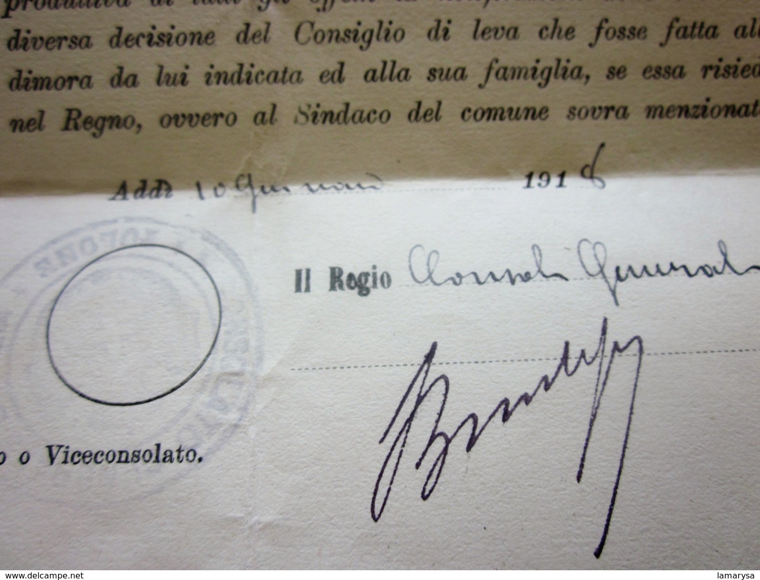 WW1-1918-DICHIARAZIONE DI REFORMA DI UN INSCRITTO RESIDENTE ALL' ESTERO CONSUL GENERAL ITALIE à TOULON Doc Ghiso Lorenzo - Documents