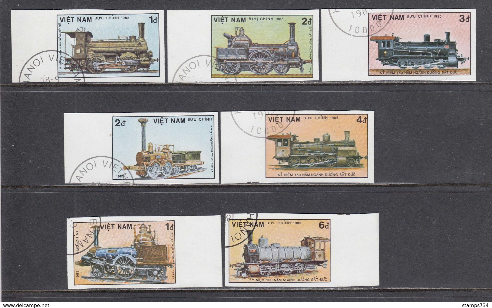 Vietnam 1985 - Trains, Imperforated, Canceled - Vietnam