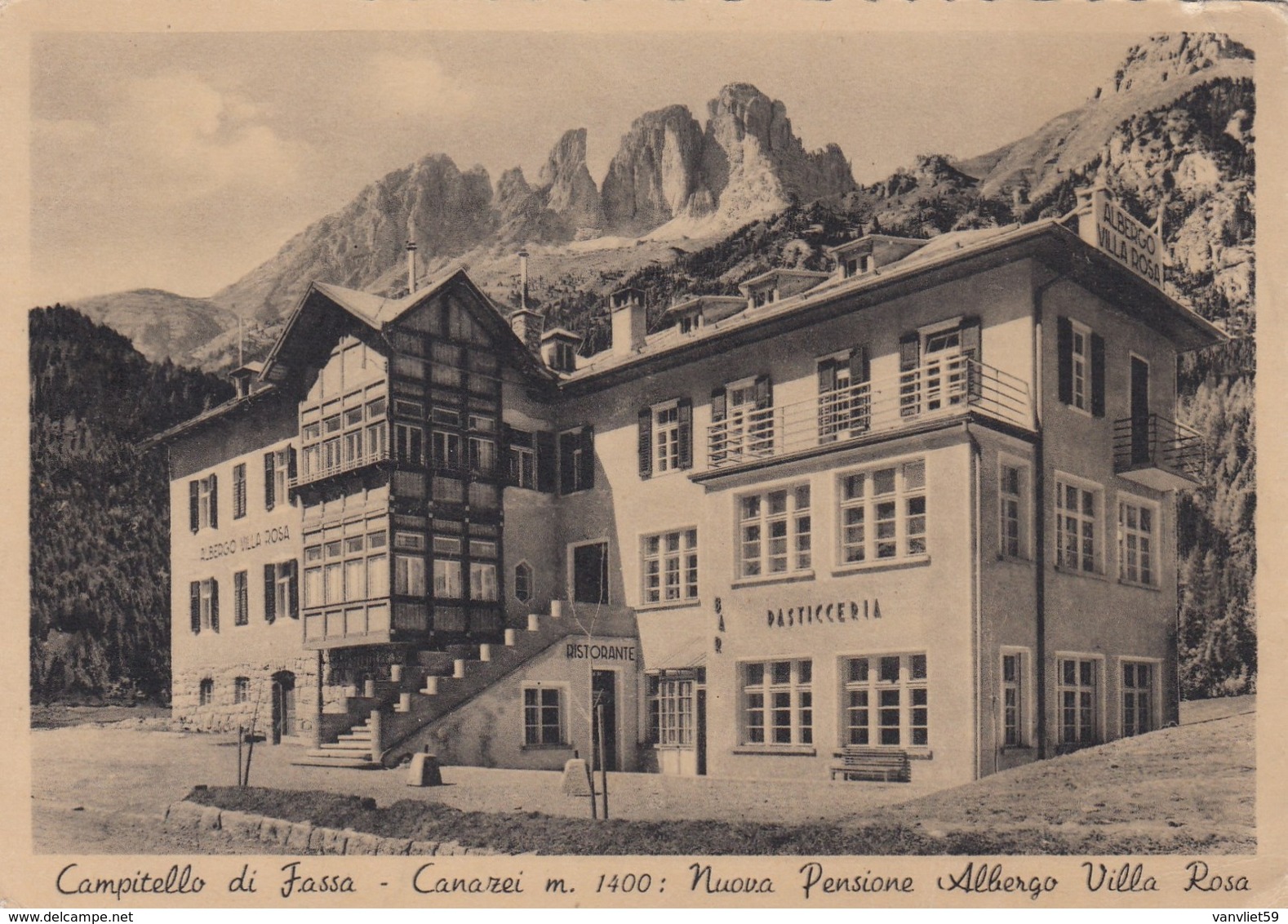 CAMPITELLO DI FASSA-CANAZEI-TRENTO-PENSIONE  ALBERGO=VILLA ROSA= CARTOLINA NON VIAGGIATA-ANNO 1940-950 - Trento