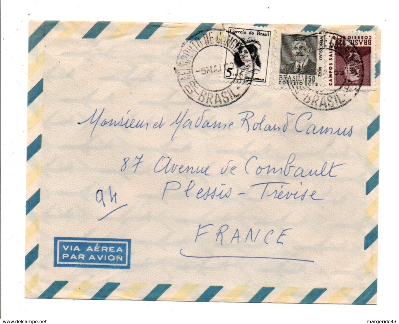 BRESIL AFFRANCHISSEMENT COMPOSE SUR LETTRE POUR LA FRANCE 1969 - Lettres & Documents