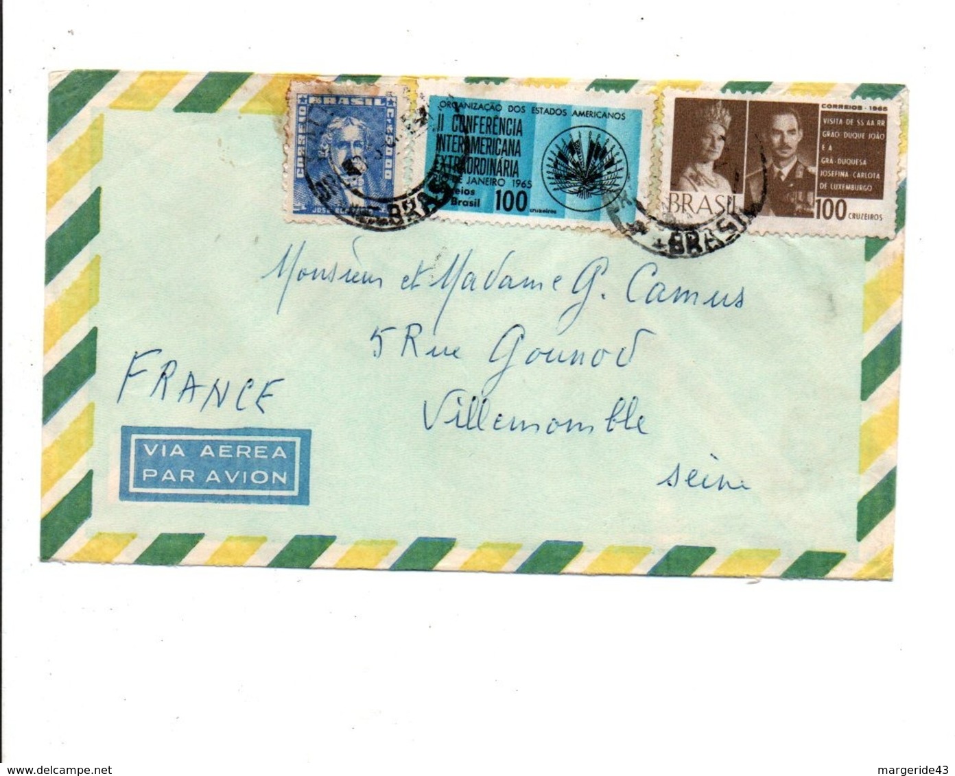 BRESIL AFFRANCHISSEMENT COMPOSE SUR LETTRE POUR LA FRANCE 1961 - Lettres & Documents