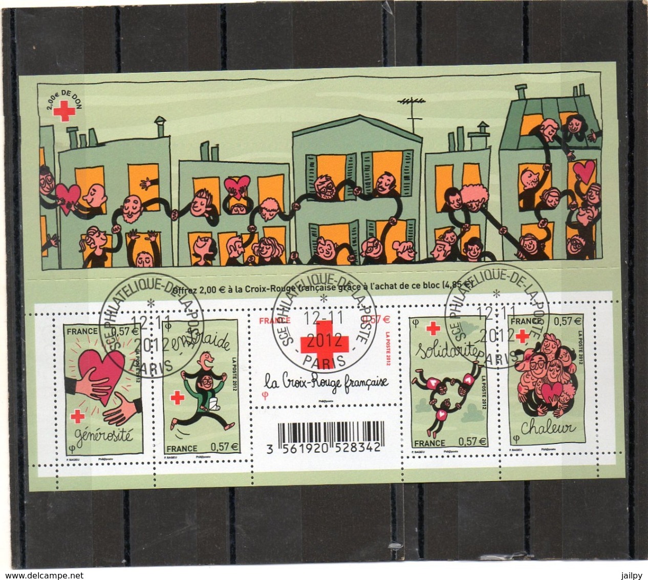 FRANCE   Feuillet 5 Timbres 0,57 €    2012   Y&T: F4699   Au Profit De La Croix Rouge   Oblitéré - Oblitérés