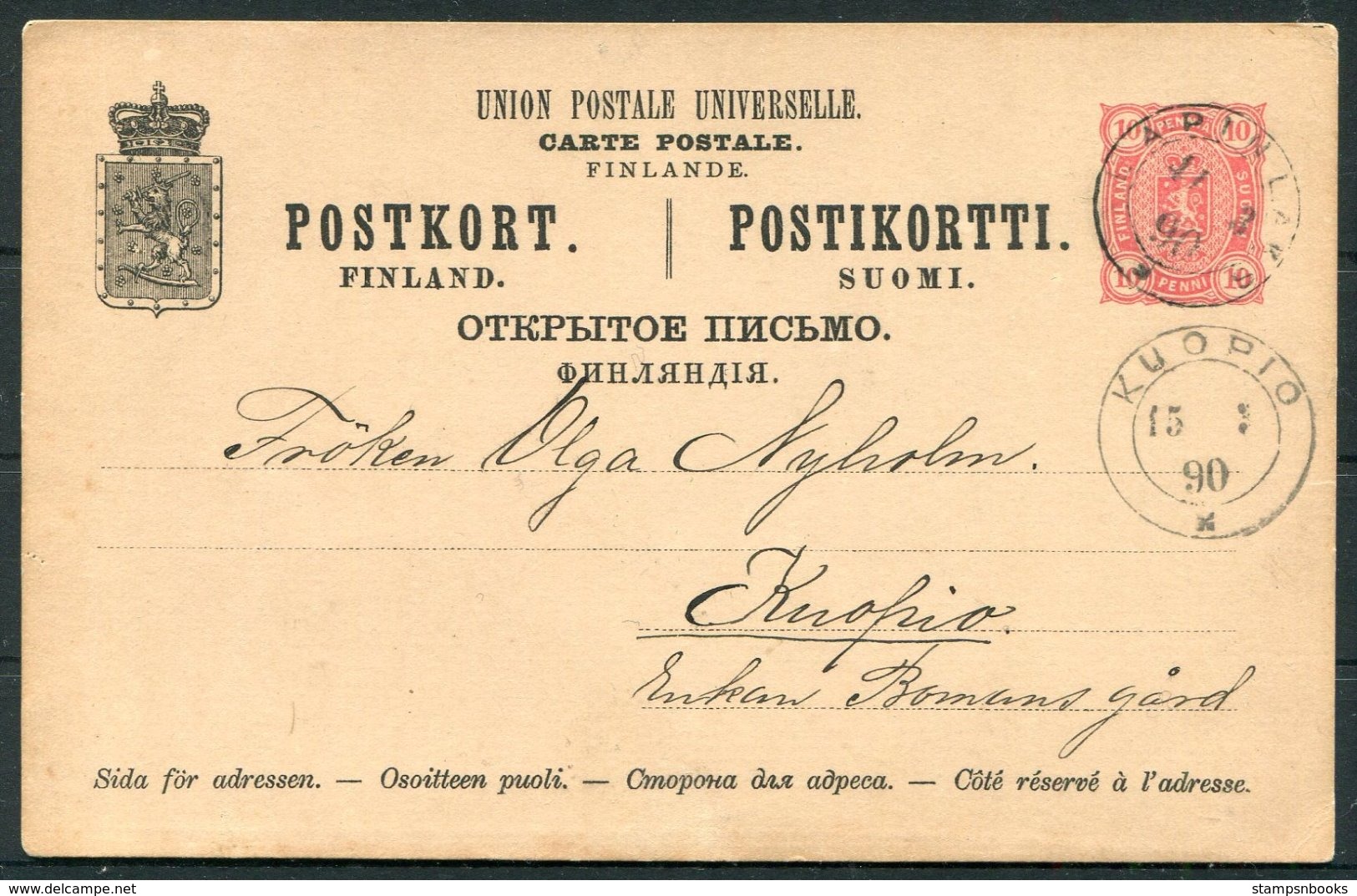 1890 Finland Stationery Postcard Lapinlaki - Kuopio - Covers & Documents