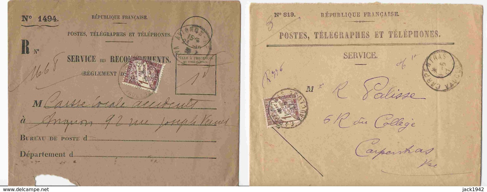 8 Enveloppes (N° Divers) Retour De Valeurs Non Recouvrées, Taxées Avec Chiffres-taxe Duval Ou 1f Paix - 1859-1959 Cartas & Documentos