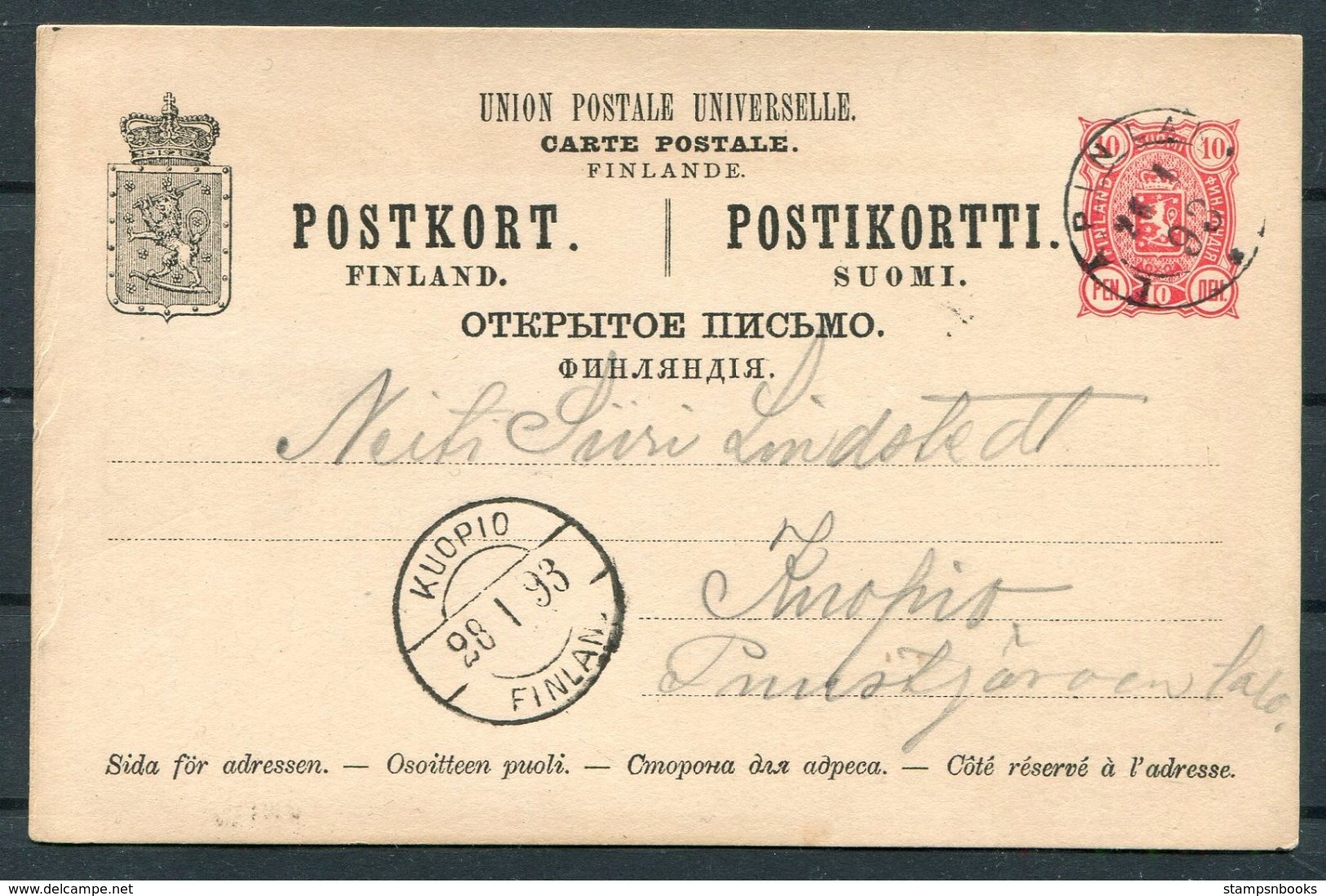 1893 Finland Stationery Postcard Lapinlaks - Kuopio - Covers & Documents