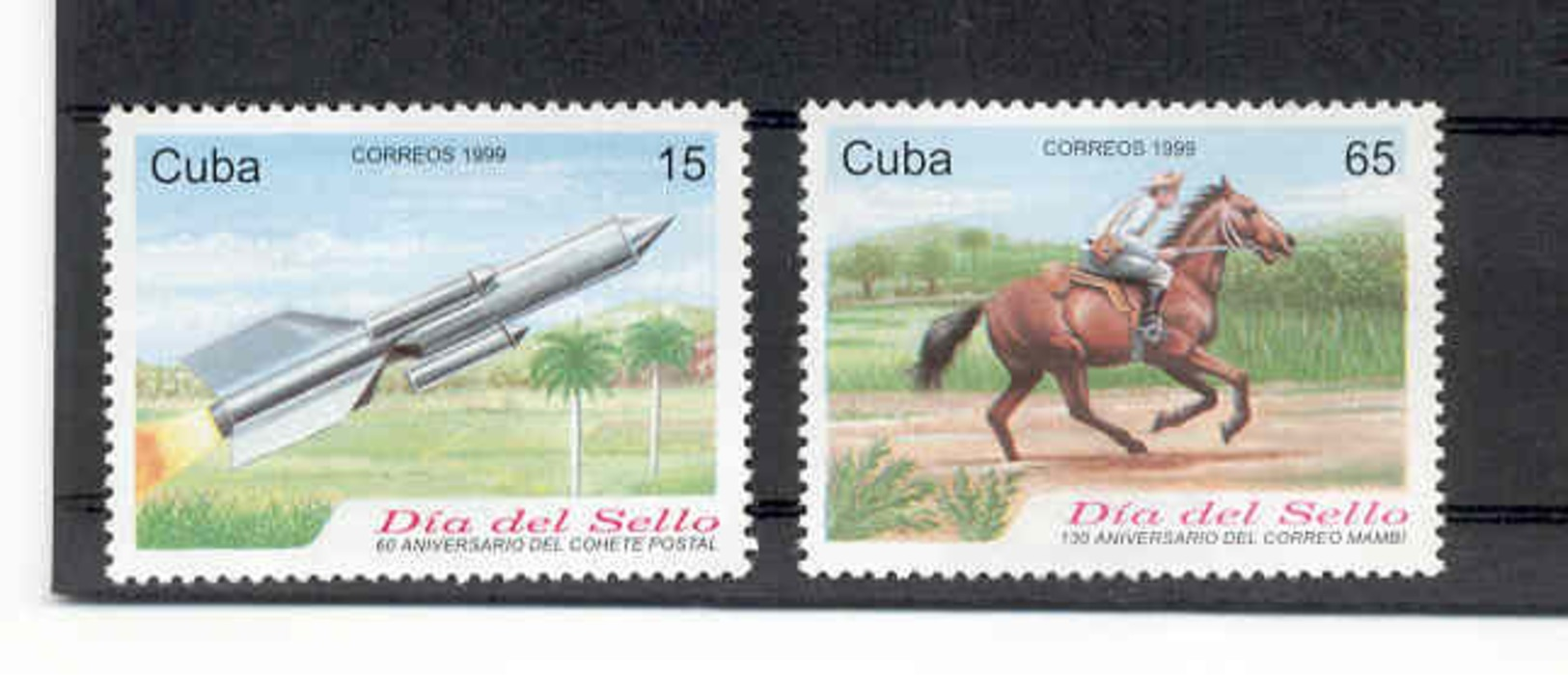 Cuba 1999 Stamp Day. Postal Rocket And Mambi Mail. Horse. MNH. Scott 4003-4004. Value $3.10 - Caballos