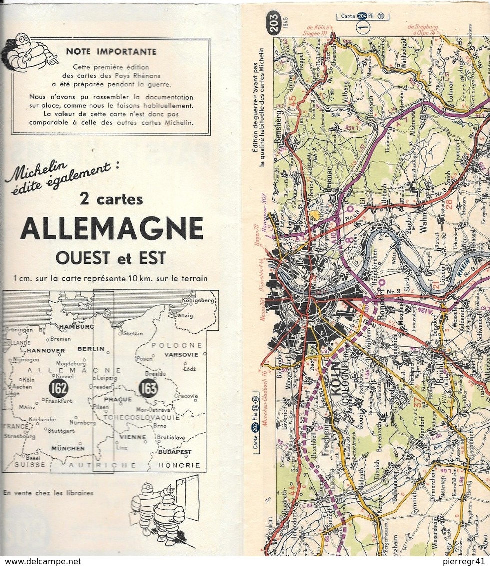 CARTE-ROUTIERE-ALLEMAGNE-MICHELIN-N°203-1945-1é Edition Provisoire-PAYS RHENANS-TBE - Cartes Routières