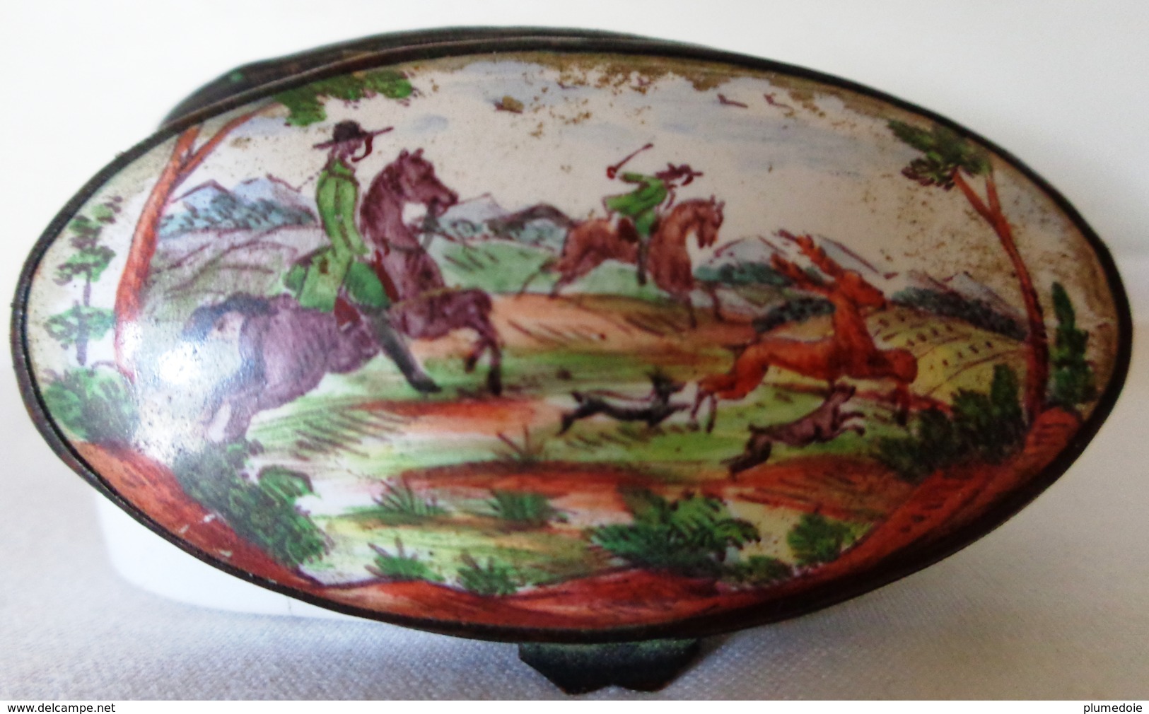 XVIII ° à Restaurer PETITE BOÎTE TABATIERE SCENES DE CHASSE SANGLIER & CERF . SIGNATURE . ANTIQUE TOBACCO SNUFF BOX . - Koffer