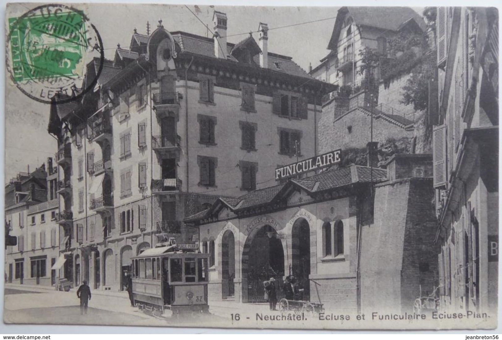 Neuchâtel. Ecluse Et Funiculaire Ecluse-Plan - CPA 1909 Animée Tramway - Neuchâtel