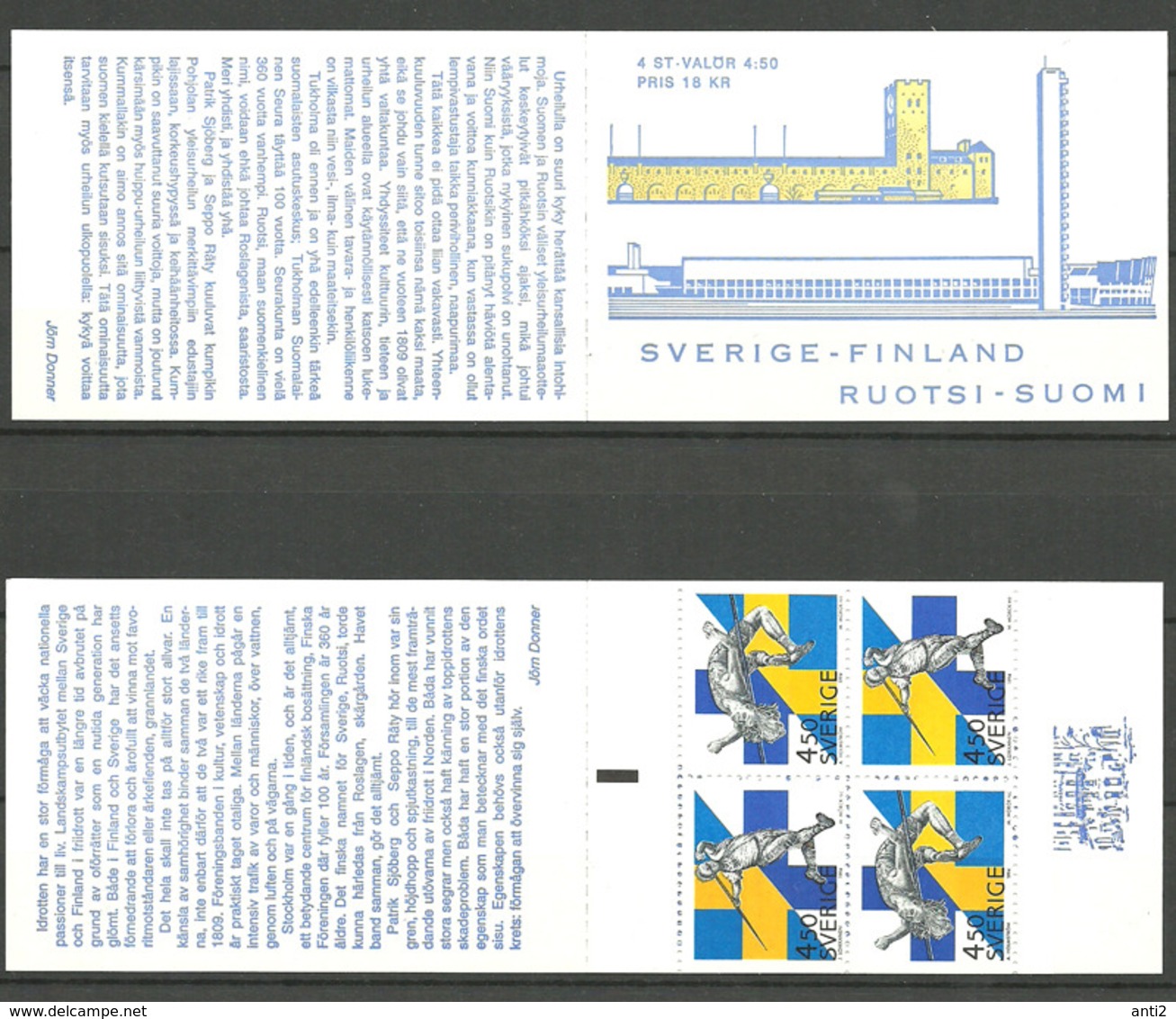 Sweden 1994 Athletics Sport Sverige-Finland  Mi 1843-1844 In Booklet MH 196, MNH(**) - Ungebraucht