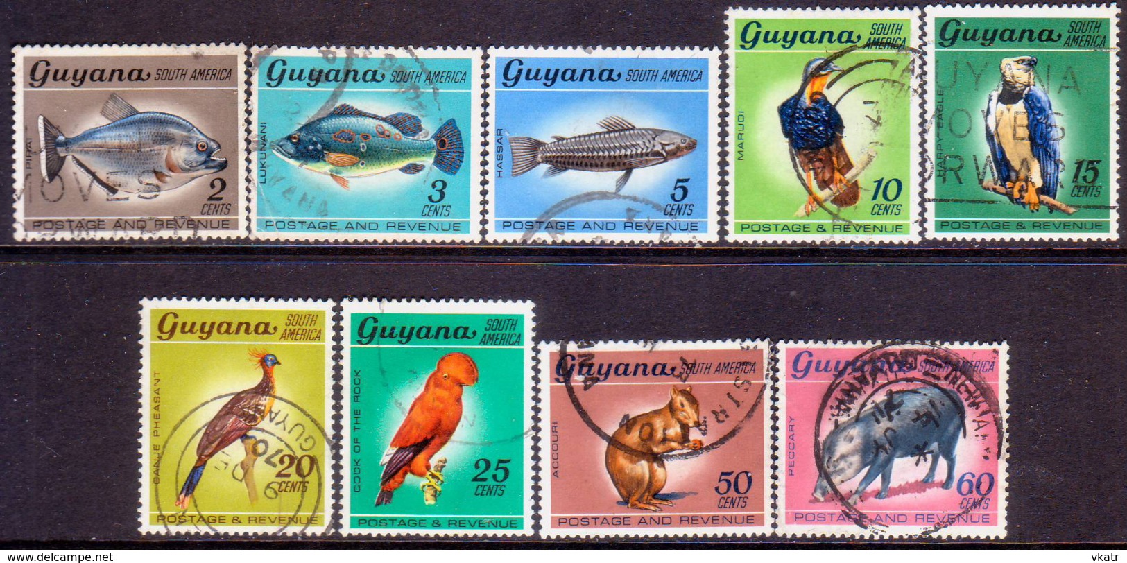 GUYANA 1969-71 SG 486//96 Part Set (9 Stamps Of 15, All Wmkd) Used Birds And Animals - Guyana (1966-...)